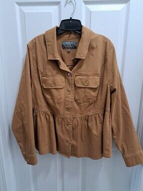 Torrid Peplum Utility Jacket Camel Brown Classic Fall Neutral Boho Size 0 /Large